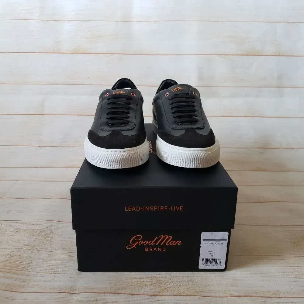 Good Man Brand Legend Court Nappa Italy Leather Suede Black Sneakers Size 10